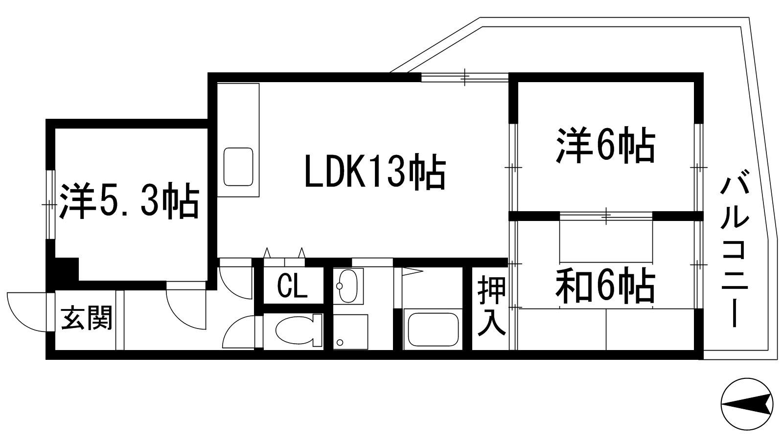 アルク宝塚(3LDK/2階)の間取り写真