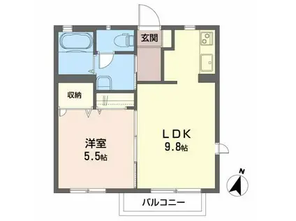 コンフォール・ノイII(1LDK/2階)の間取り写真