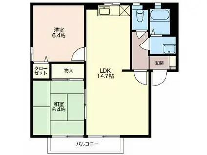 スカイハイツHIRO A棟(2LDK/1階)の間取り写真