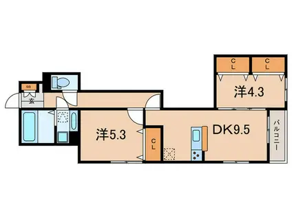 ハウス オブ グレイス(2DK/1階)の間取り写真