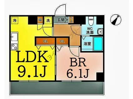 アーウィン羽沢(1LDK/5階)の間取り写真