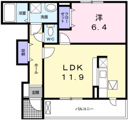 サニースクエア A(1LDK/1階)の間取り写真