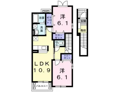 カーサ はぴねすB(2LDK/2階)の間取り写真