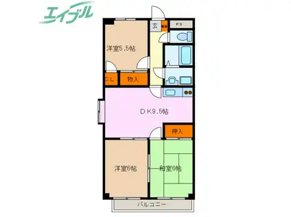 ベルハイム城山(3DK/1階)の間取り写真