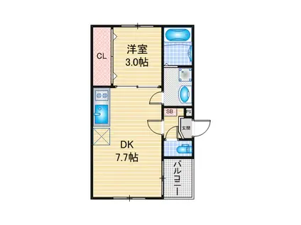 ハーモニーテラス枇杷島(1DK/2階)の間取り写真