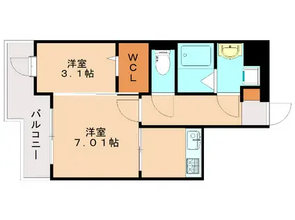 リアンプレミアム室見ステーション(2K/1階)の間取り写真