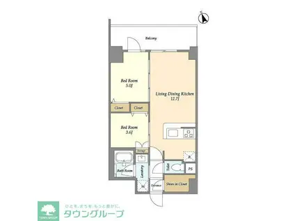 グランビュー鎌ケ谷(1LDK/2階)の間取り写真