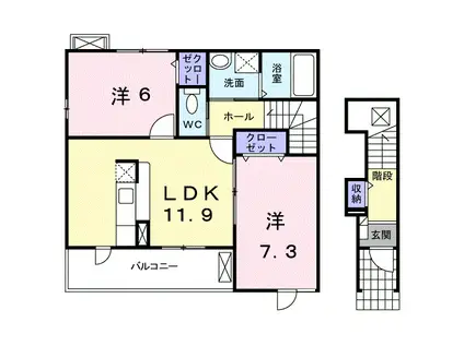 ロジュマン グラシューK(2LDK/2階)の間取り写真