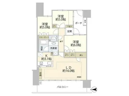 ガーデンティアラ武蔵小杉(3LDK/12階)の間取り写真