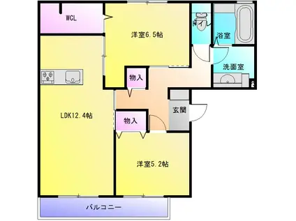 クリエ山本町南(2LDK/1階)の間取り写真