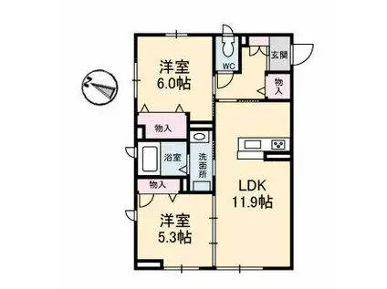 GRATO旭(2LDK/1階)の間取り写真