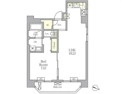 クロス護国寺(1LDK/7階)の間取り写真