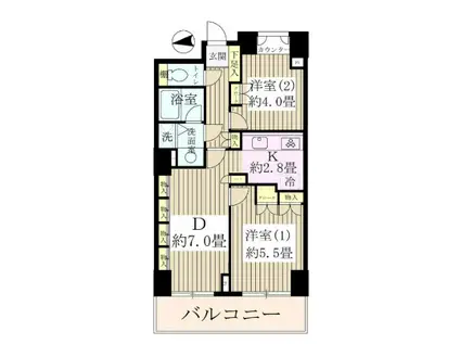 リーデンスタワー高層棟(2DK/3階)の間取り写真