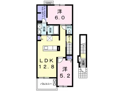 牡丹峰西(2LDK/2階)の間取り写真