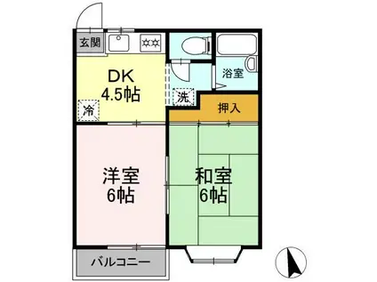 パスタイムII(2DK/2階)の間取り写真