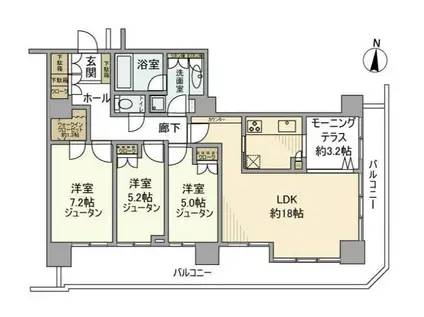 セントラルパーク・ウエストシータワー(3LDK/4階)の間取り写真