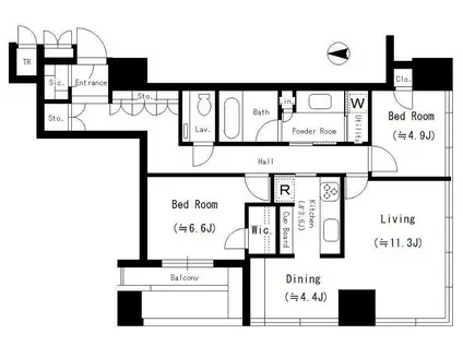 ザ・レジデンス三田(2LDK/15階)の間取り写真