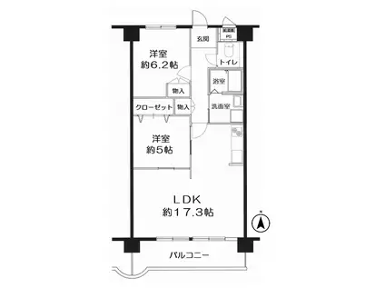 レジデンシア塚口(2LDK/3階)の間取り写真