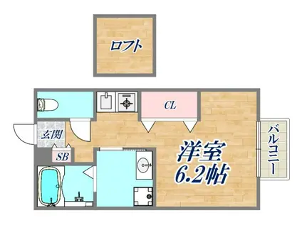 グリーンコート宝塚(1K/2階)の間取り写真
