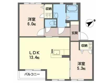 ラ・パルテール原尾島(2LDK/2階)の間取り写真