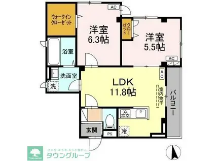VILLA DEL SOL V(2LDK/2階)の間取り写真