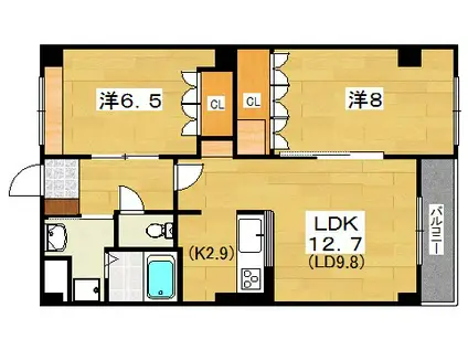 ヒルジアスⅡ(2LDK/3階)の間取り写真
