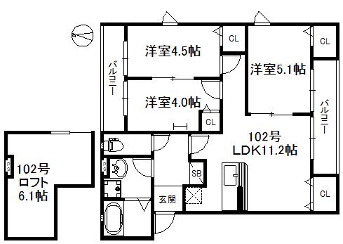 ポラリス唐津駅東(3LDK/1階)の間取り写真