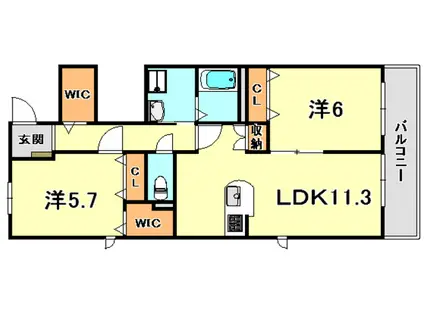 潮見台コート(2LDK/2階)の間取り写真