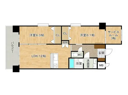 オーヴィジョンQULAS小倉金田(2SLDK/10階)の間取り写真