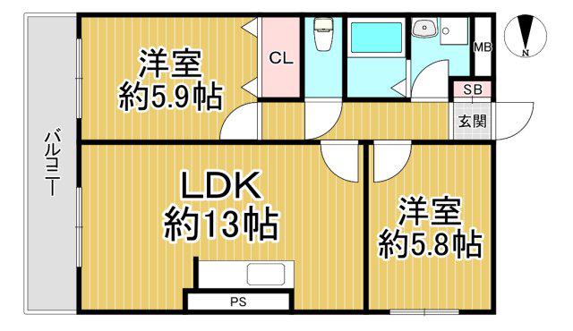 ファミーユ仁川(2LDK/2階)の間取り写真