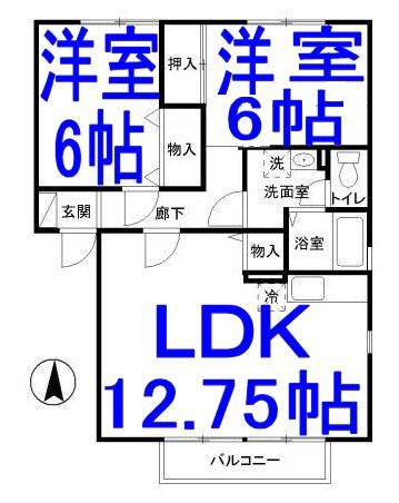 リヴェールフジB(2LDK/2階)の間取り写真