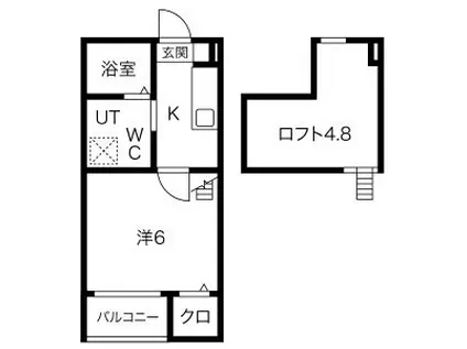 ハピネス笈瀬(1K/2階)の間取り写真