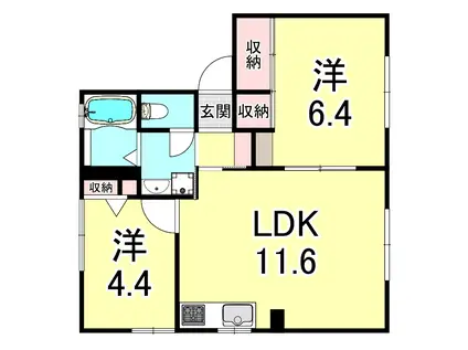 スカイヴィレッジ J棟(2LDK/1階)の間取り写真