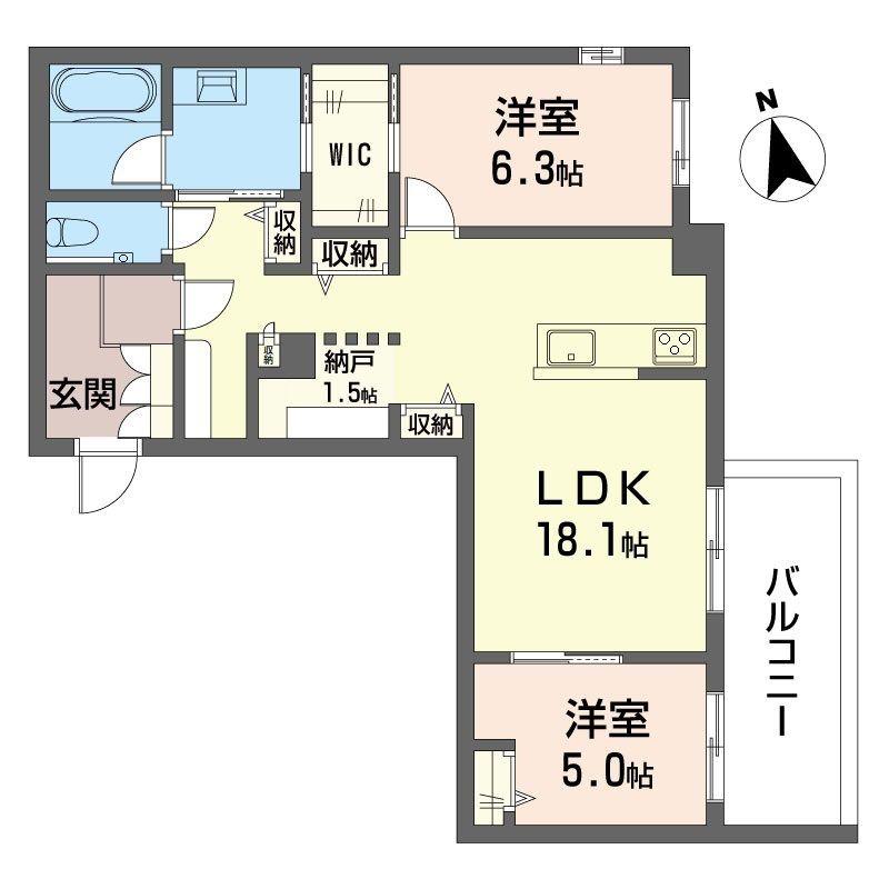 ウィズプラス大船(2LDK/2階)の間取り写真