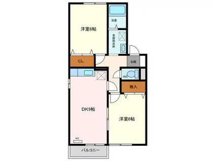 セゾンミストラル(2DK/2階)の間取り写真