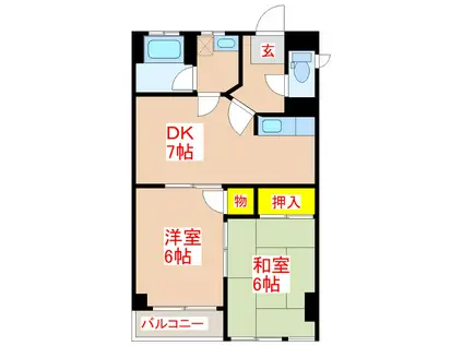 ロワイヤルヒルズ壱番館(2DK/2階)の間取り写真