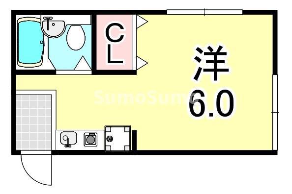 ツイン村雨(ワンルーム/1階)の間取り写真