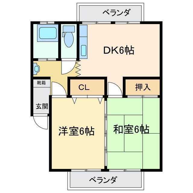 岡村アパート(2DK/1階)の間取り写真