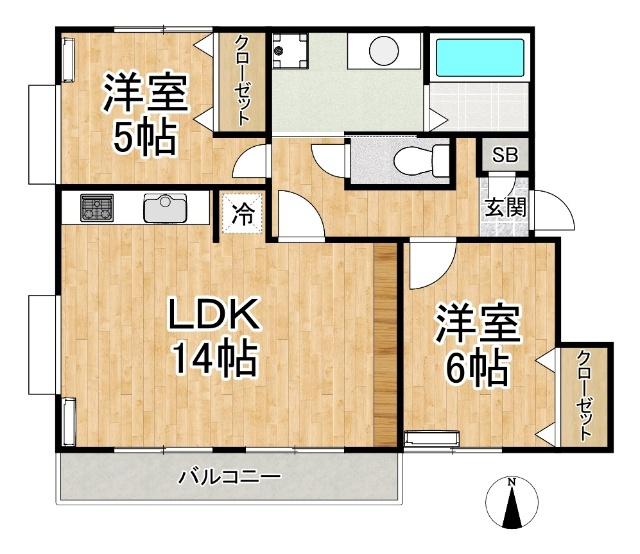 シティハイツD棟(2LDK/1階)の間取り写真