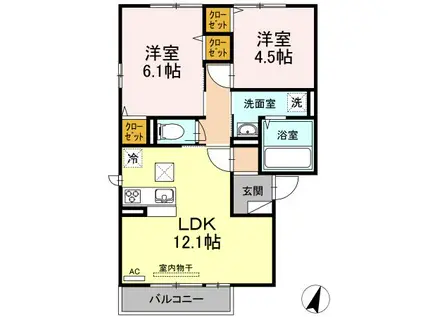エルレープV(2LDK/1階)の間取り写真
