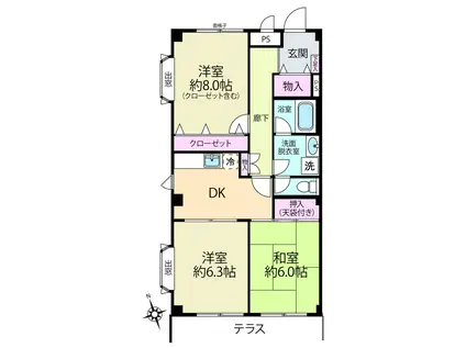 鹿鳴館大倉山(3DK/1階)の間取り写真