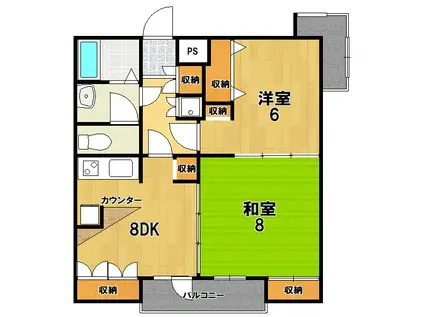 コーポ衣笠(2DK/2階)の間取り写真