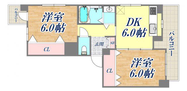 サンヴェール青谷(2DK/3階)の間取り写真