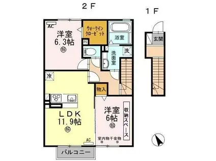 グランソレイユ(2LDK/2階)の間取り写真
