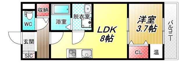 アート小若江(1LDK/1階)の間取り写真