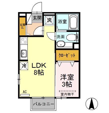 メゾンソニア(1LDK/2階)の間取り写真