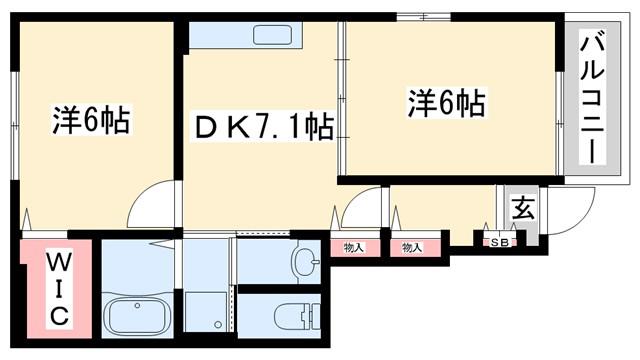 モスフロックス(2DK/1階)の間取り写真