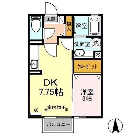 カーサ・ドルチェ(1DK/2階)の間取り写真