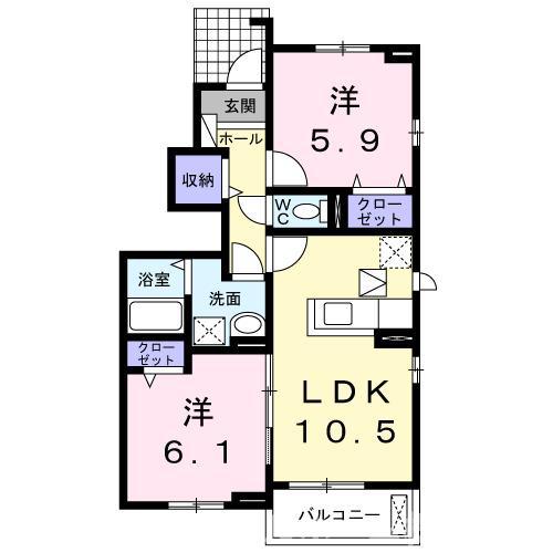 ホワイトルーム飯村E(2LDK/1階)の間取り写真