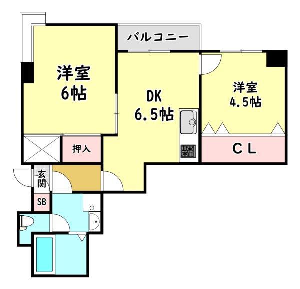 カルチェダムールB棟(2DK/1階)の間取り写真